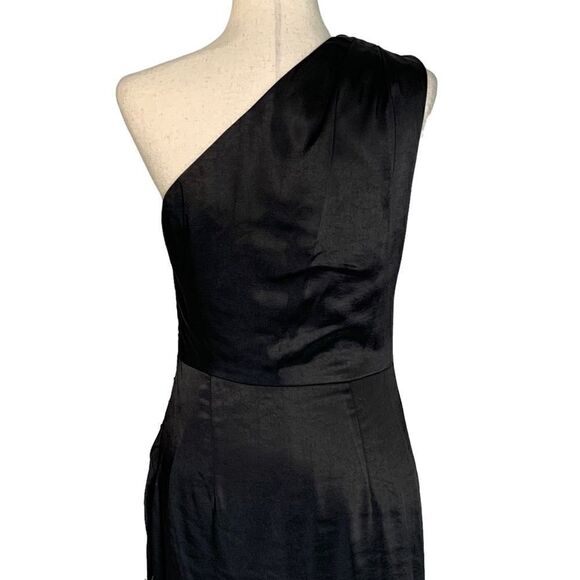 Elliatt Cassini Black One Shoulder Satin Midi Cocktail Dress | Size M - Picture 7 of 9